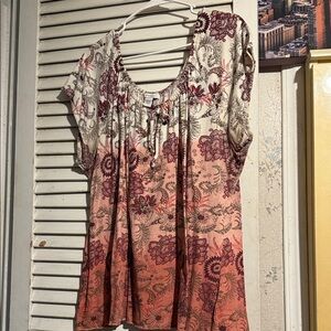 Dressbarn Burgundy and Cream Floral Blouse